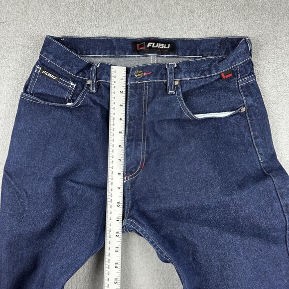 FUBU Jeans Womes 11 12 Blue Denim Straight Leg Classic Logo Pockets Hip-Hop Y2K - Picture 5 of 11